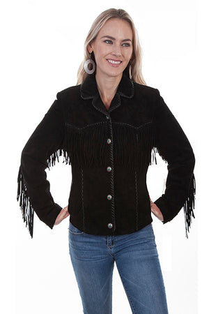 Scully Ladies' Leather Suede Fringe Jacket Black Front