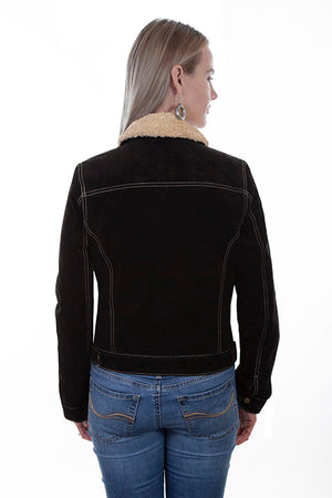 Scully Ladies' Leather Jean Jacket with Shearling Lining Black Back