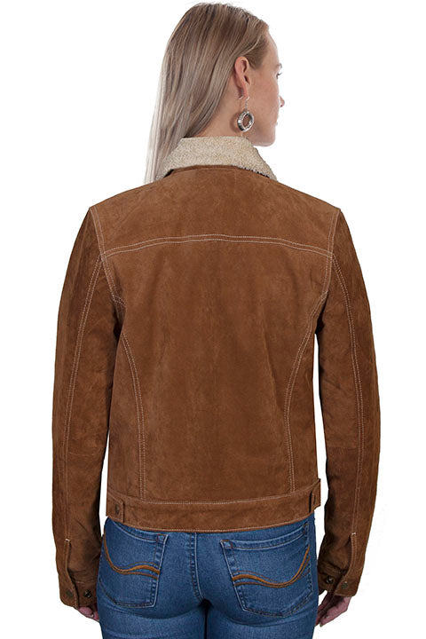 Jacket, Suede Jean Jacket Style with Faux Shearling Large / Old Rust