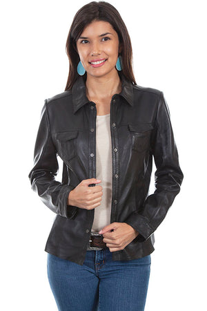 Scully Ladies' Leather Jacket Snap Front Black Front