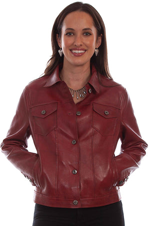 Scully Ladies' Leather Jean Jacket Red Front