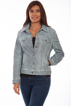 Scully Ladies' Leather Jean Jacket Denim Front