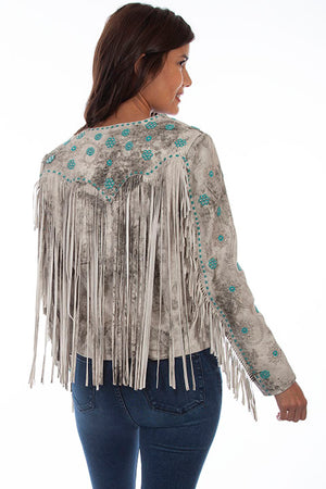 Scully Ladies Vintage Cream Jacket Fringe Beads Back