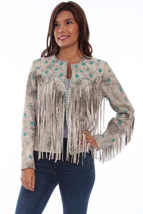 Scully Ladies Vintage Cream Jacket Fringe Beads Front
