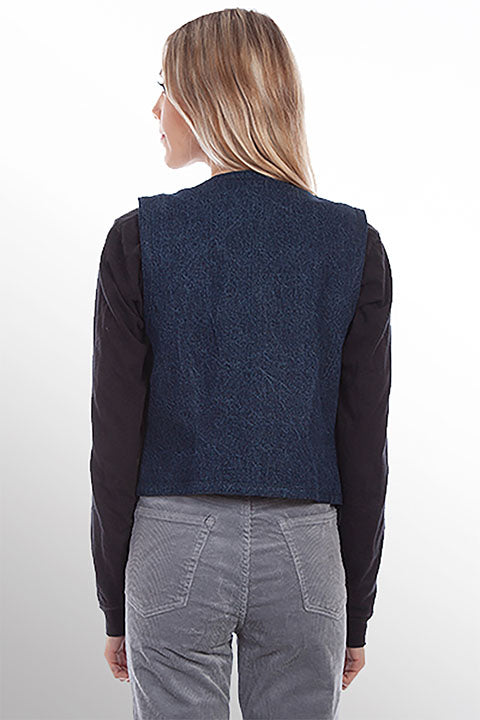 Scully Ladies' Embroidered Flowers and Horseshoe Leather Vest Front