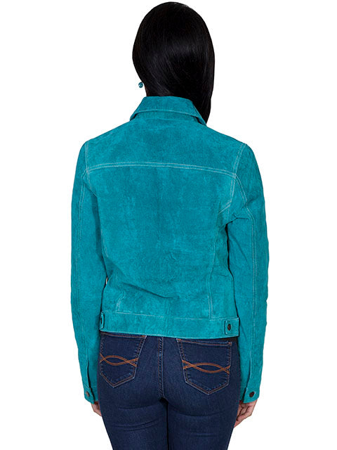 Scully Women's Suede Jean Jacket Turquoise Back View