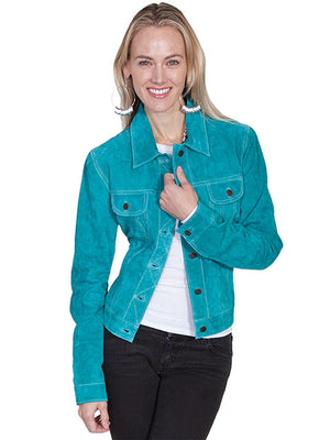 Scully Women's Suede Jean Jacket Turquoise Front View