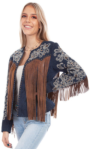Scully Ladies' Leather Jacket with Fringe Embroidery Beads Front