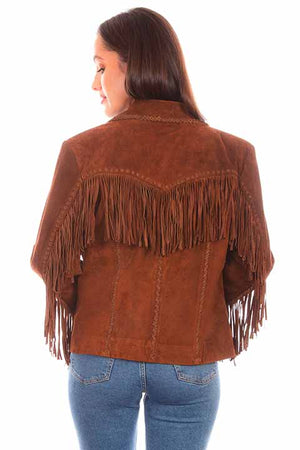 Scully Ladies' Suede Jacket with Pick Stitch Fringe Front Brown