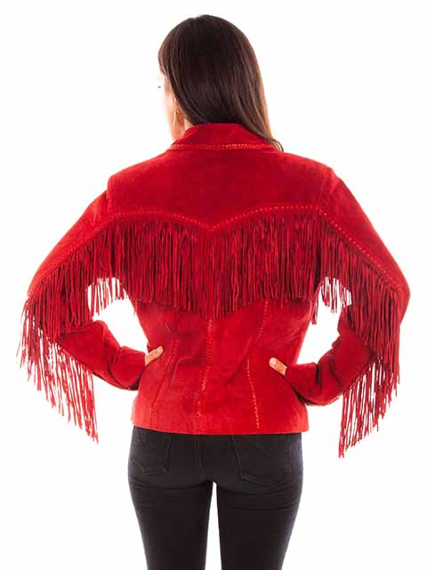 Scully Ladies' Suede Jacket with Pick Stitch Fringe Back Red