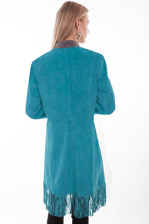 Scully Women's Western Maxi Coat with Abundant Fringe Turquoise Back