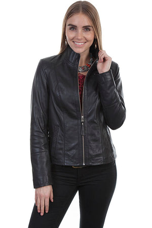 Scully Ladies' Leather Jacket with Stand Up Collar Black