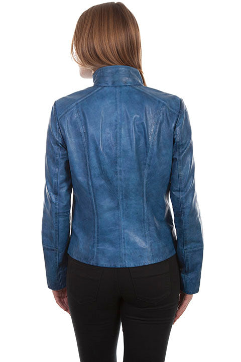 Scully Ladies' Leather Jacket with Stand Up Collar Denim