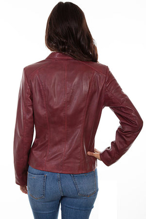 Scully Ladies' Leather Jacket with Stand Up Collar Merlot Back
