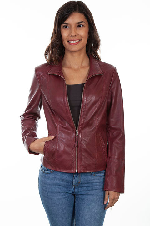 Scully Ladies' Leather Jacket with Stand Up Collar Merlot