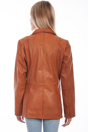 Scully Womens Classic Tailored Leather Blazer Cognac Back