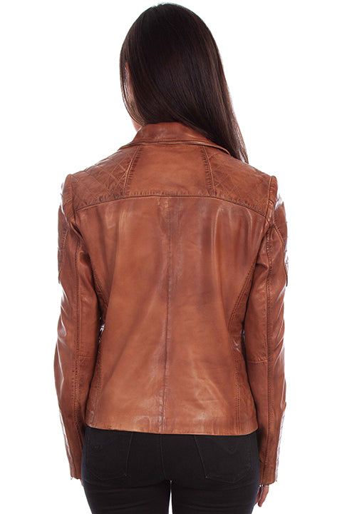 Scully Ladies' Leather Motorcycle Jacket Front Brown