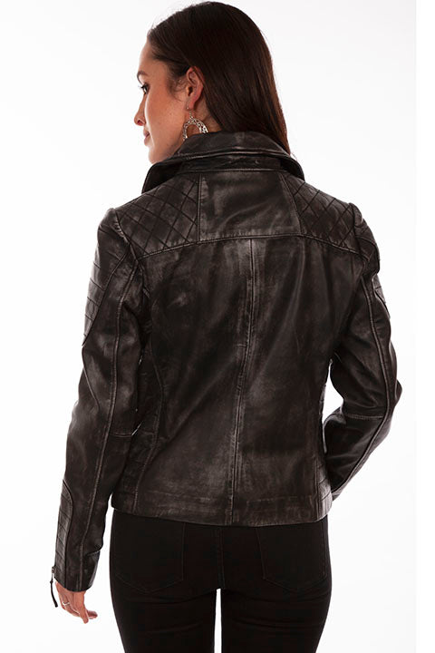 Scully Ladies' Leather Motorcycle Jacket Back Black