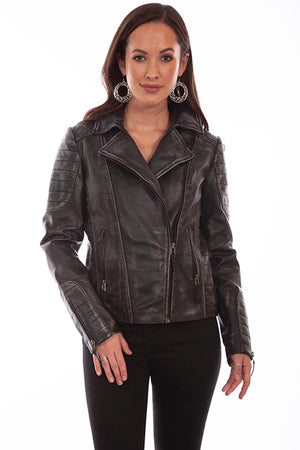 Scully Ladies' Leather Motorcycle Jacket Front Black