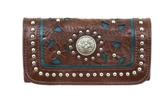 American West Lady Lace Tri-Fold Wallet Antique Brown Front