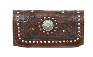 American West Lady Lace Tri-Fold Wallet Dark Brown Front