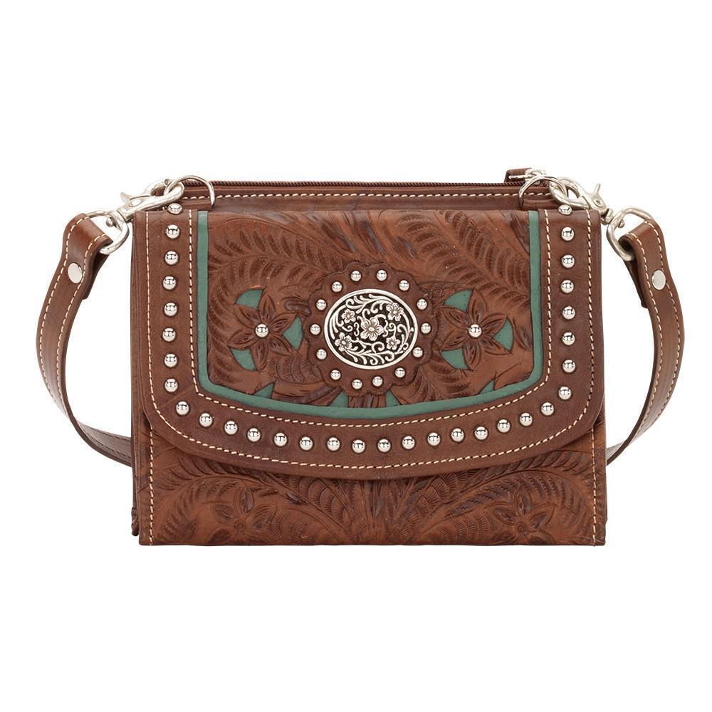 American West Lady Lace Collection Crossbody Wallet Dark Brown Front