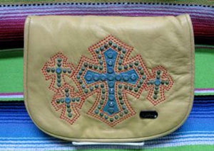 Kippy's Large Belt Pouch with Crosses Palomino Leather Front