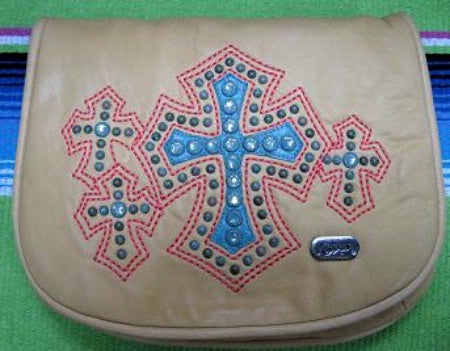 Kippy's Large Belt Pouch with Crosses Palomino Leather Front