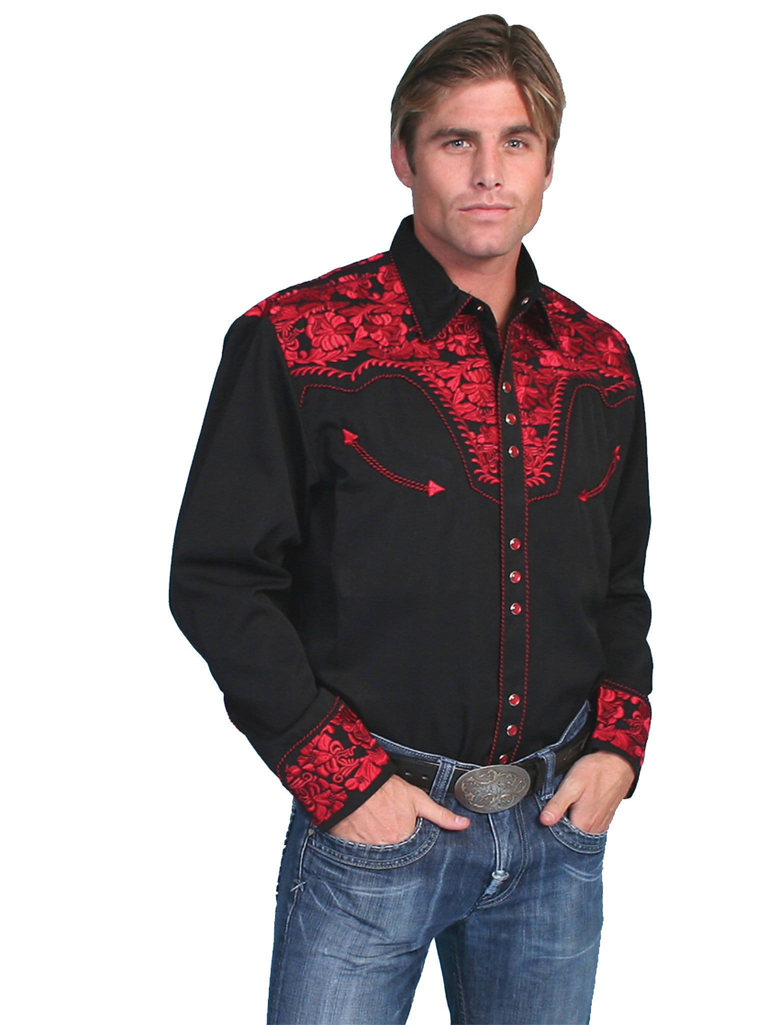 Vintage Inspired Western Shirt Mens Scully The Gunfighter Crimson S-4XL