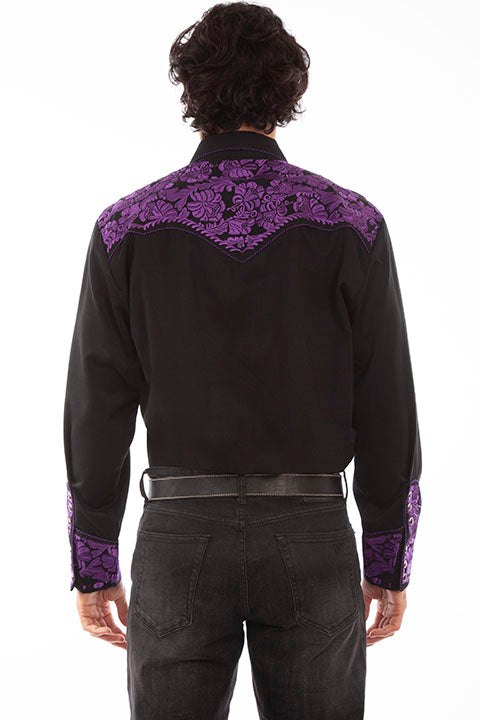 Scully Men's Vintage Inspired Embroidered Gunfighter Black & Purple Back