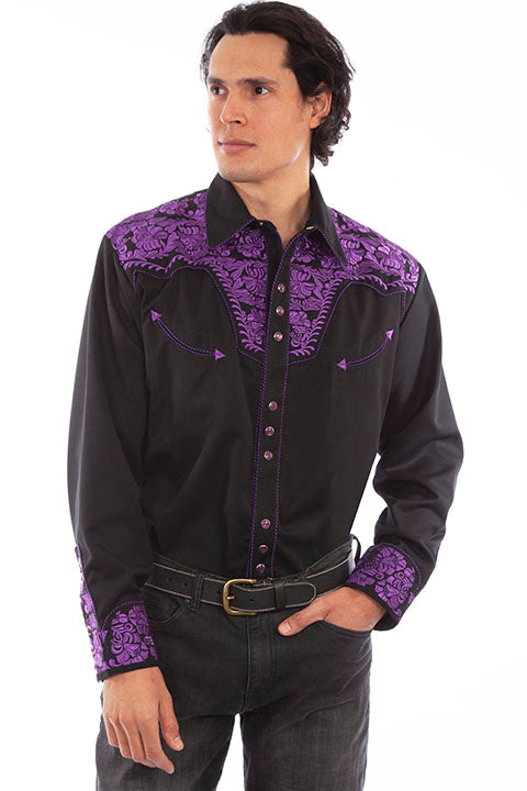 Scully Men's Vintage Inspired Embroidered Gunfighter Black & Purple Front