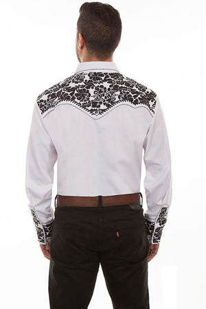 Scully Leather Co. Men's Gunfighter Embroidered Western Shirt White & Black