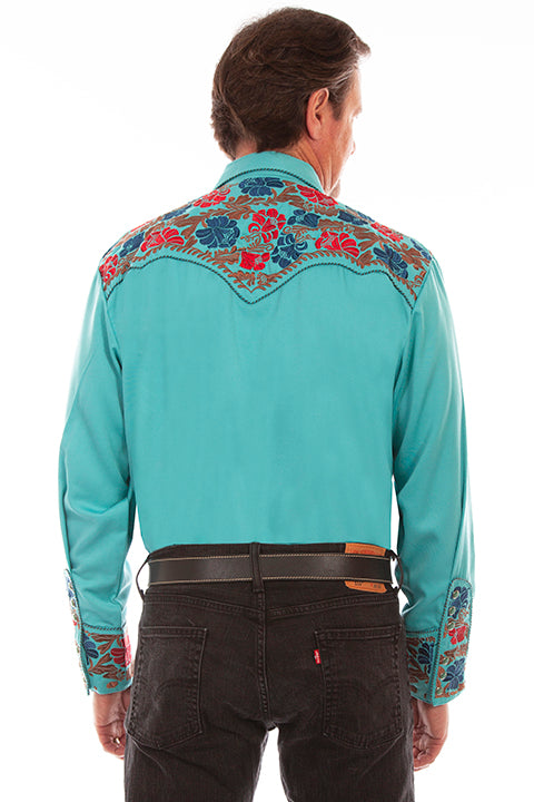 Scully Men's Vintage Inspired Embroidered Gunfighter Turquoise Back