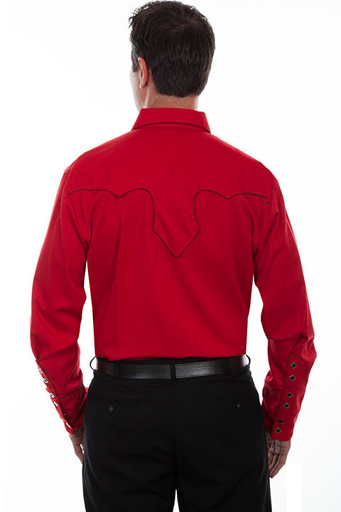 Scully Men's Vintage Western Shirt Crimson with Black Trim Front