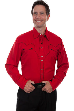 Scully Men's Vintage Western Shirt Crimson with Black Trim Front