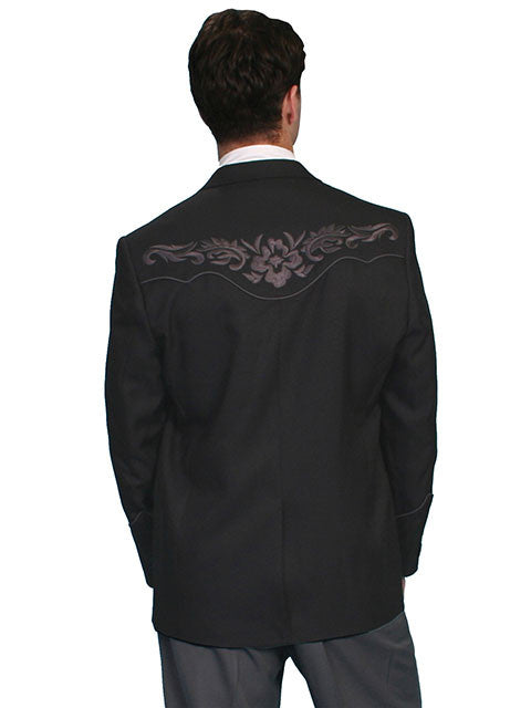 Scully Men's Western Blazer with Charcoal Embroidery on Charcoal Back View