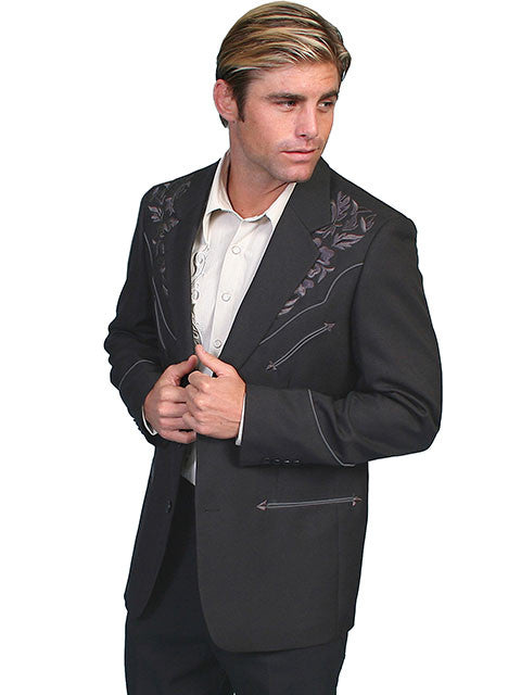 Scully Men's Western Blazer with Charcoal Embroidery on Charcoal Front View