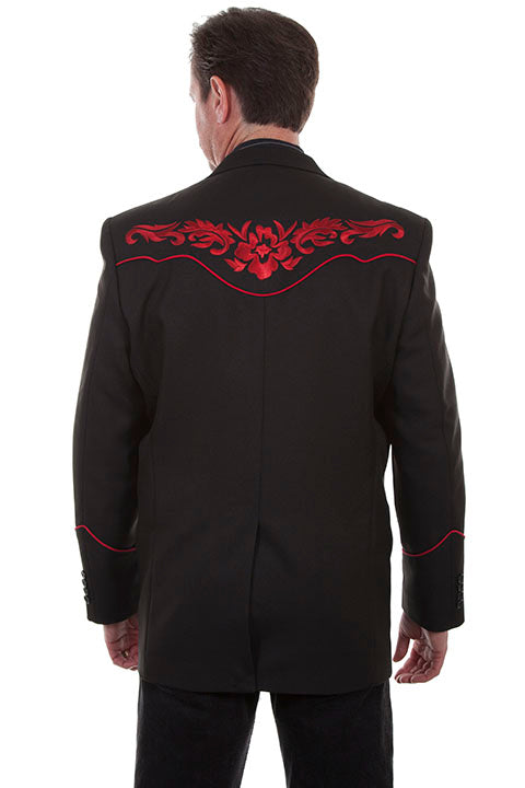 Men's Scully Western Blazer Crimson Red Floral Embroidery on Black 