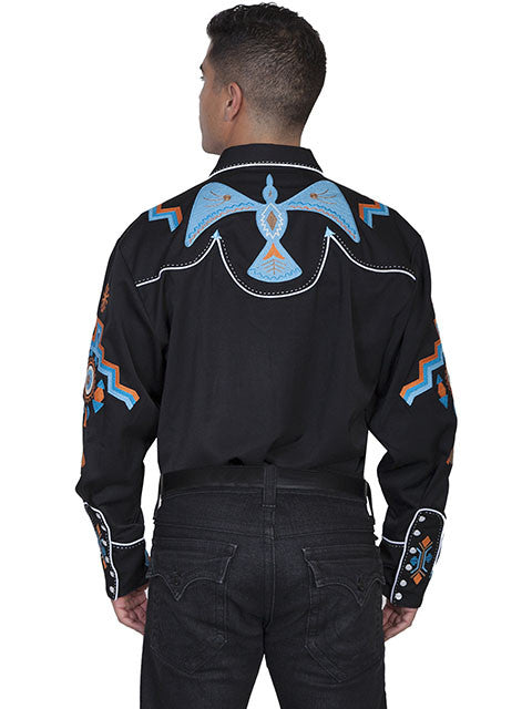 Mens Vintage Inspired Western Shirt : Scully Thunderbird Phoenix