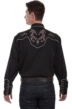 Vintage Inspired Western Shirt Scully Mens Floral Scrolls Black Back