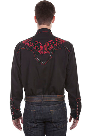 Men's Scully Vintage Inspired Western Shirt Red Scrolls and Metal Accents Back