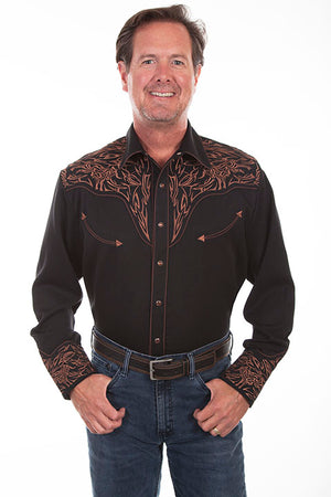 Men's Vintage Western Shirt Collection: Scully Embroidered Scroll Design