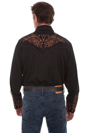 Men's Vintage Western Shirt Collection: Scully Embroidered Scroll Design