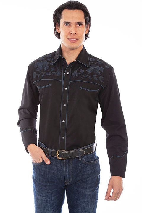 Vintage Inspired Western Shirt: Scully Men's Blue Black Floral ...
