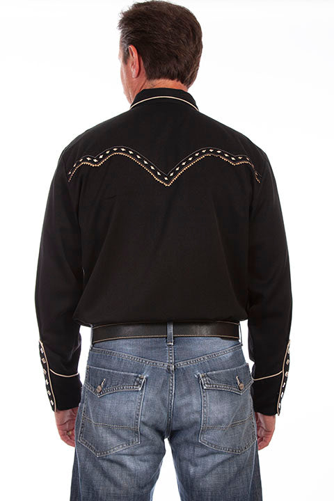 Scully Men's Vintage Inspired Western Shirt with Embroidered Diamonds Back