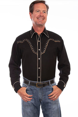 Scully Men's Vintage Inspired Western Shirt with Embroidered Diamonds Front