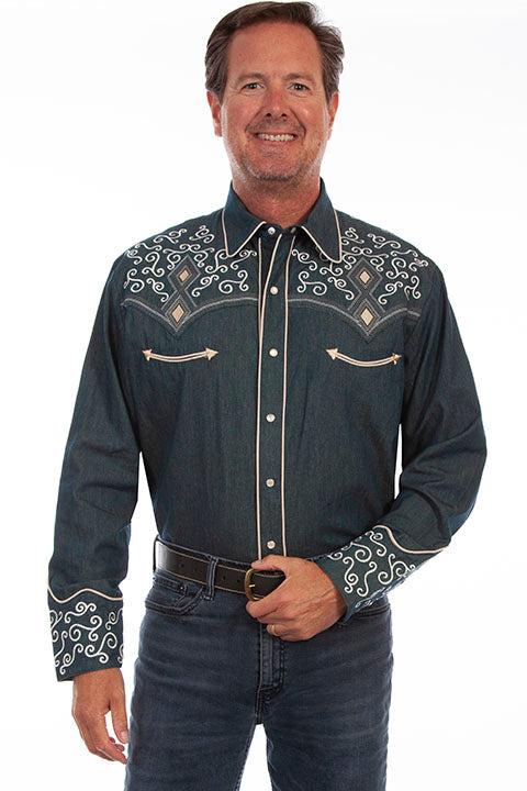 Scully Men's Embroidered Shirt Diamonds Front