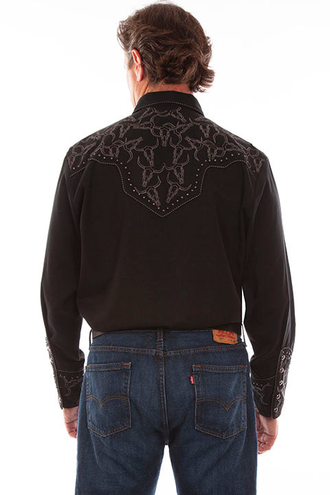 Scully Men's Embroidered Longhorns Front