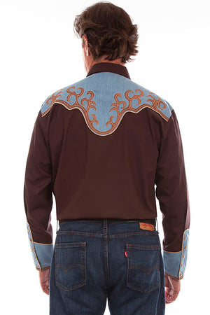 Scully Men's Embroidered Shirt with Blue Yokes Back