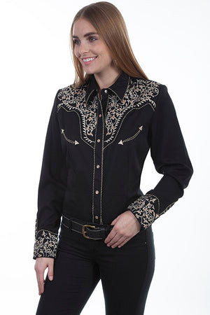 Vintage Inspired Western Shirt Ladies' Scully Two Tone Embroidery 3 QV Black
